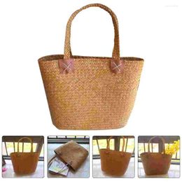 Vases Wicker Basket Straw Bag Woven With Handle Home Flower Shopping Tote For Picnic Desktop Women's