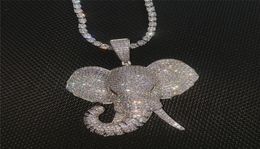 3D Animal Elephant Pendant Necklace Iced Out Full Zircon with Tennis Chain Mens Bling Jewelry1399801