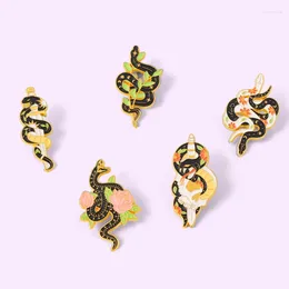 Brooches Flower And Snake Enamel Pin Woman Cartoon Lapel Brooch For Dress Clothes Decorate Fashion Small Jewelry Metal Pins Gift Friend