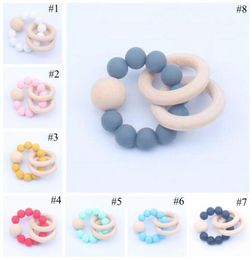 Baby Teether Rings Food Grade Beech Wood Teething Ring Soothers Chew Toys Shower Play Chew Round Wooden Bead Newborn Silicone teet7501312