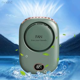 Electric Fans Portable Hanging Neck Fan USB Rechargeable Air Cooler Summer Waist Clip Fan Digital Display Mini Electric Fan Mute Neckband Fans d240429