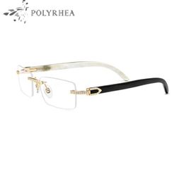 Fashion Luxury Buffalo Horn Glasses Frames Men Women Rimless Diamonds Africa Natural Hybrid legs original packaging3988385