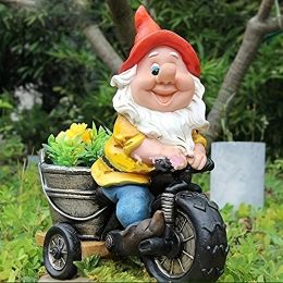 Decorations 1pc, Cycling Dwarf Flower Dwarf Courtyard Statue Garden Gnome Decoration Sculpture Ornament Resin Outdoor Decoration, Yard Decor