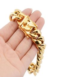 Betty Miami Curb Cuban Mens Bracelet Chain High Quality 316L Stainless Steel Hip Hop Gold Colour 812141618 mm 23 cm6784334