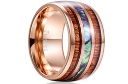 8MM Acacia Abalone Shell Tungsten Steel Ring Male Rose Gold Colour Engagement Anniversary Birthday Gift Wood Men Ring Bague Homme19495949