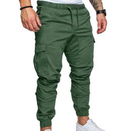 Men Harajuku Joggers Men Clothing Trousers Casual Solid Colour Pockets Waist Drawstring Ankle Tied Skinny Cargo Pants 240428