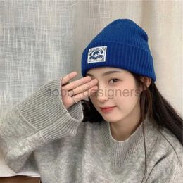 Beanie/Skull Caps Cute Cartoon Bear Print Knit Beanie Hat Women Men Solid Colour Elastic Winter Warm Brimless Hat Outdoor Coldproof Skullcap Bonnet d240429