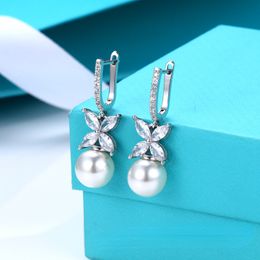 Designer Dangle Earrings Micro-diamond U-shaped Earrings European and American Fashion Full Diamonds Bowtie Ear Buckle Pearl Earrings