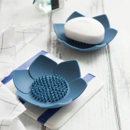 Set Soap Box Lotus Shape Nonslip Portable Silicone for Draining Soap Tray Draining Soap Dish Bathroom Accessories