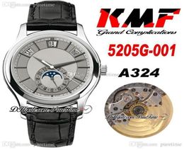 KMF Complications Annual Calendar Cal324SC Automatic Mens Watch Steel Case 5205G001 Moon Phase Silver Dial Leather Strap Super E6263222