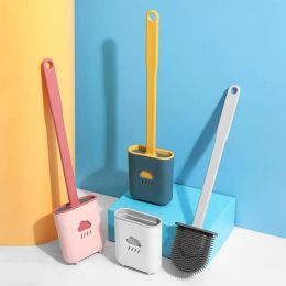 Brushes Silicone Toilet Brush Wc Gap Brush with Holder Flat Head Soft Bristles Cleaning Brushes With Quick Drying Bracket Bathroom Tool