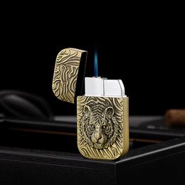 Relief Pattern Metal Lighter Windproof Blue Flame Lighter Refillable