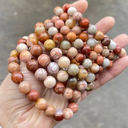 Natural Stone 8/10MM Fossile Coral Jade Bead Bracelet Quartz Crystal Energy Strand Bangles