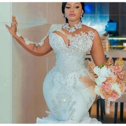 Ebi Arabic Mermaid Aso Luxurious Wedding Dress Crystals Beaded Detachable Train Sexy Bridal Gowns Dresses Zj220 es