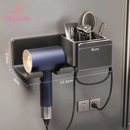 Hair Dryers Toilet hair dryer holder bathroom accessories wall mounted bracket straight clipper Organiser box Q240429