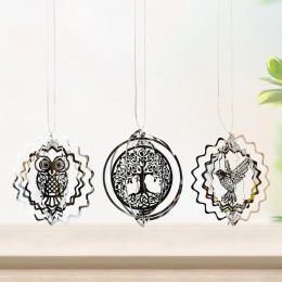 Decorations Stainless Steel Wind Spinner Chimes Pendant 3D Rotating Hummingbird Tree Life Owl Hanging Outdoor Home Garden Farmhouse Decor