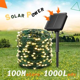 Decorations 1000 Leds Backyard Solar Outdoor String Lights Ins Garden 100m Fairy for Wedding Aesthetic Green Ramadan Decoration Christmas