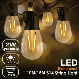 Decorations S14 Vintage Garland LED String Light EU Plug 220V 2W E26 E27 Plastic Bulb Shatterproof Waterproof Retro Garden Decorating Lights