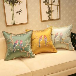 Pillow Sparrow Embroidered Sofa Cover Chinese Style Birds Cases Blackish Green Throw Home Chair Decoraion