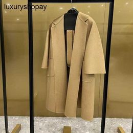 Top Maxmaras Cashmere Coat Womens Wrap Coats 2024 Winter Double Sided Long Labbro Gu Jia Same Water Wave Pattern Tall Bathrobe