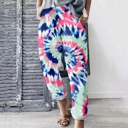 Women's Pants Capris Spring Summer Slacks Tie Dye Print Trousers Stylish Pants Women Y2k Clothes Elastic Waist Drawstring Overall Elegant Pantn Y240429