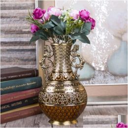 Vases Vintage Home Decor Antique Floral Carving Metal Vase Luxury Desktop Art Craft Decoration Ornament Gift Drop Delivery Garden Dhxsw