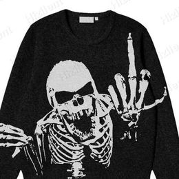 Men's T-Shirts BIG PROMOTION Y2K European and Autumn Winter Mens Gothic Casual Black Loose Print Vintage Knitted Sweater H240429