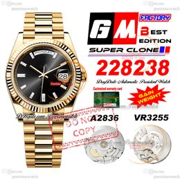 228238 DayDate A2836 VR3255 Automatic Mens Watch GMF V3 Yellow Gold Black Diamonds Dial 904L Steel President Bracelet Super Edition Same Card Gain Weight Puretime