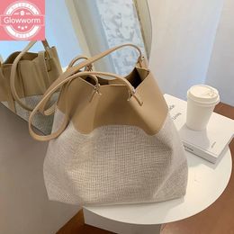 Bag Casual Linen Large Capacity Totes Designer Patchwork Women Shoulder Bags Luxury Lady Handbags Simply Buckets Big Purses 2024