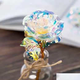 Decorative Flowers & Wreaths 24K Gold Foil Rose Flower Led Luminous Galaxy Mothers Day Valentines Gift Fashion Gifts Box Fy4432 Drop D Dhgm8