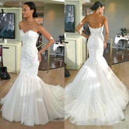 Dresses Scalloped Lace Gorgeous Sweetheart Neckline Mermaid Applique Zipper Tulle Sweep Train Wedding Gown Vestido De Novia