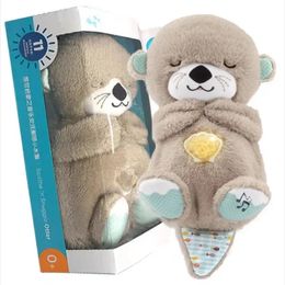Breathing Otter Baby Sleep and Playmate Musical Stuffed Plush Toy with Light Sound born Sensory Comfortable Gifts 240416