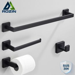 Set Bathroom Hardware Accessories Set Black Toilet Stainless Steel Wall Towel Bar Rail,Paper Holder and Hook Gold Bath Rack Hanger