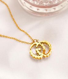 Never Fading 14K Gold Plated Women Luxury Brand Designer Pearl Pendants Necklaces Stainless Steel Double Letter Choker Pendant Nec9470403