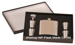 Food grade 6 oz Personalised hip flask with 4 s glass black gift box5399353