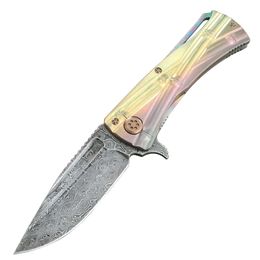 Damascus Titanium Handle Knife Camping Folding Hunting Survival Outdoor Mountaineering Fishing Tactical Knife