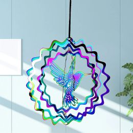 Decorations 3D Colourful Rotating Wind Spinner Hummingbird Flowing Wind Chimes Yard Garden Hanging Decor Wind Catcher Pendant Bird Deterrent