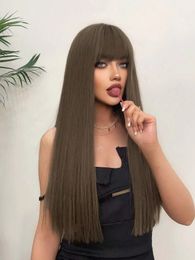 High temperature chemical fiber wig brown daily fashion casual styling straight hair