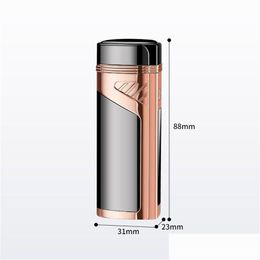 Lighters Cigar Torch Lighter With Punch Electric Ignition Triple Flame Jet Inflatable Touch Sensing Windproof Power Display Creative D Dhkds