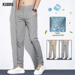 Men's Pants KUBRO Ice Silk Thin Mens Straight Casual 2024 Summer Korean Fashion Youth Ultra Edition High Quality Office Trousers Q240429