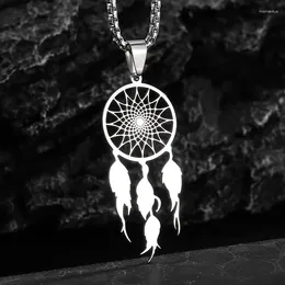 Pendant Necklaces Exquisite Stainless Steel Dream Catcher Feather Necklace For Men Women Punk Hip Hop Lucky Jewelry Gift