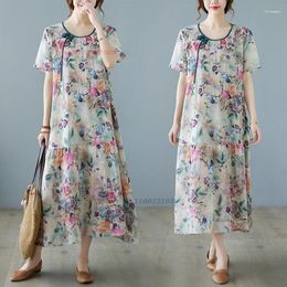 Ethnic Clothing 2024 Chinese Improved Qipao Dress O-neck Cheongsam National Flower Print Folk Oriental Elegant