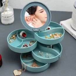 Jewelry Pouches Multilayer Cosmetics Tray Earring Ring Rotating Display Plastic Stand Dust Box Storage