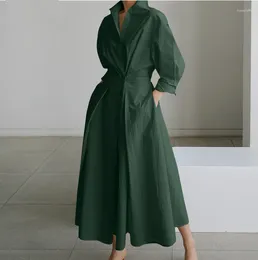 Casual Dresses Imcute Women Maxi Shirt Dress Long Sleeve Button Smocked Waist Loose Swing Party With Pockets