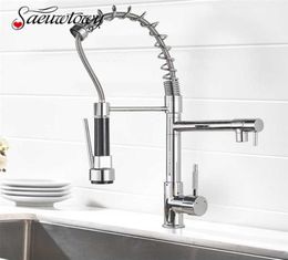 Deck installation Chrome Spring 360 Rotating Shower Kitchen Faucet Crane And Cold 2 Water Tap Sink Mixer 2201257082565