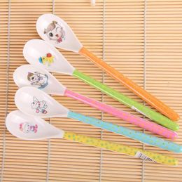 2 Pcs Safe Kawaii Melamine Cartoon Animal Baby Kids Feeding Spoon Children039s Long Soup Coffee Spoon Dinnerware5685293