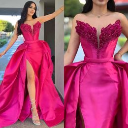 Evening Elegant Prom Neck Dress paljetter Pink Overskirt delade formella kvinnliga klänningar för speciella OCNS -tävlingsrockar de soiree es