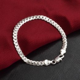 5mm Men's Bracelets 925 Sterling Silver Plated Flat Chain Designs Fashion Jewellery for Women Birthday Festival Party Christmas Gifts 20cm LL