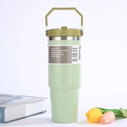 Portable Car Cup Stainless Steel Thermos Cup with Straw Handle Double Walled Travel Sports Water Bottle Coffee Vacuum Flask 240422