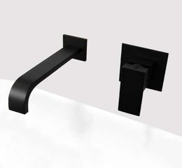 Matt Black Plated Bathroom Wall Mounted Faucet Quality Brass Waterfall Basin Water Mixer Single Handle Square Tapware3472954